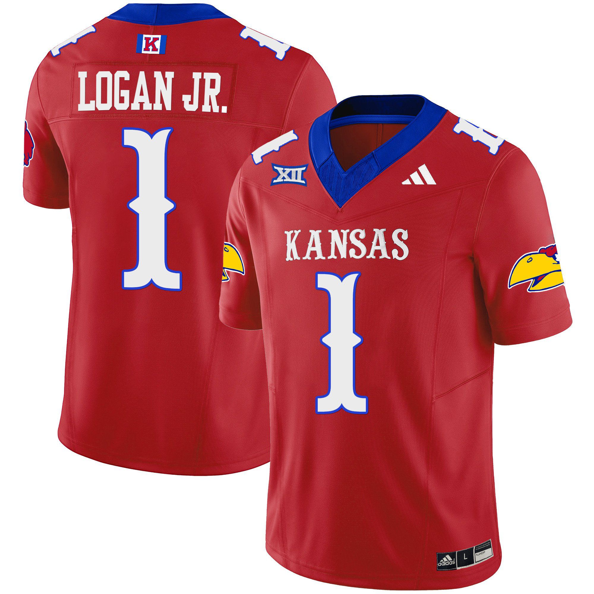 Men Kansas Jayhawks #1 Logan jr Red 2024 Blackhawk Vapor Limited NCAA Jersey